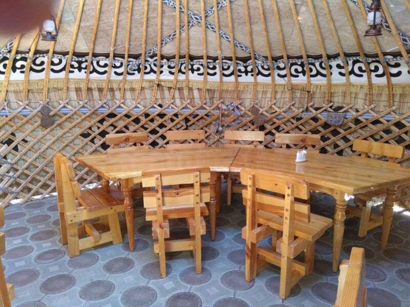 Wooden tables with chairs